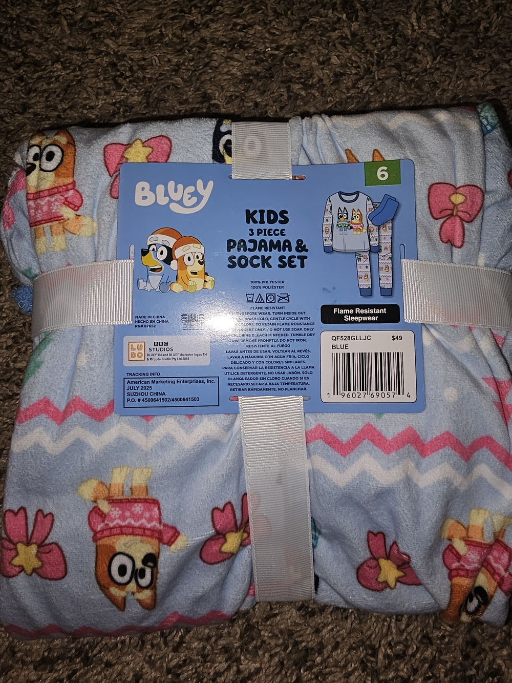 Kids 3-Piece Light Blue Pajama & Sock Set - Size 6